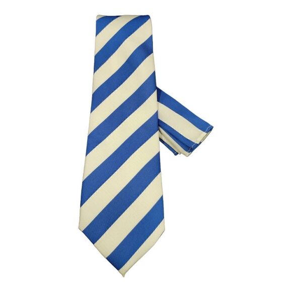 MEN'S ST. PATRICK  ROYAL/WHITE DIAGONAL STRIPE TIE AND POCKET SQUARE SET. - Picture 1 of 4